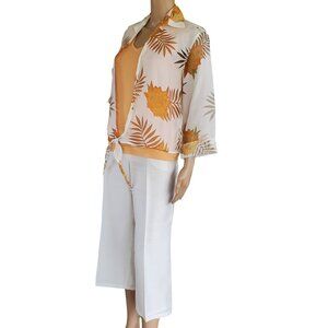 Banana Bay 3 Piece Women's M Tropical Resort Wear Set Apricot Tank Blouse Capris
